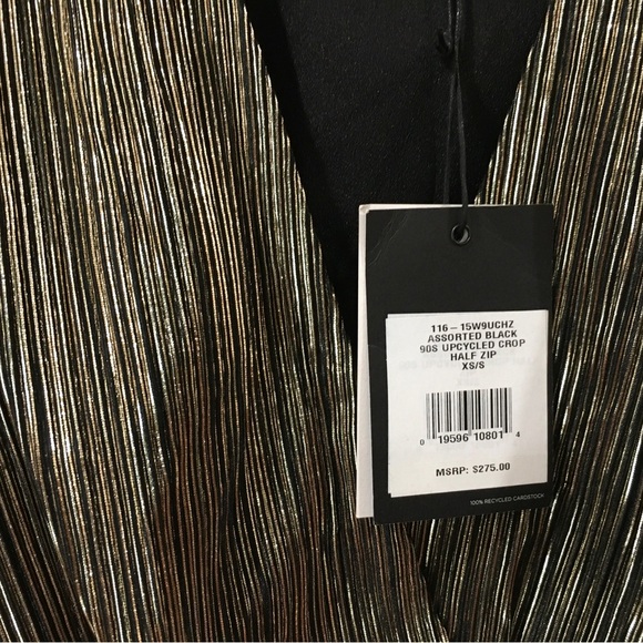 New Re/done top Womens Size Xs/S 90s upcycled crop Half Zip gold Black metallic - Picture 4 of 8